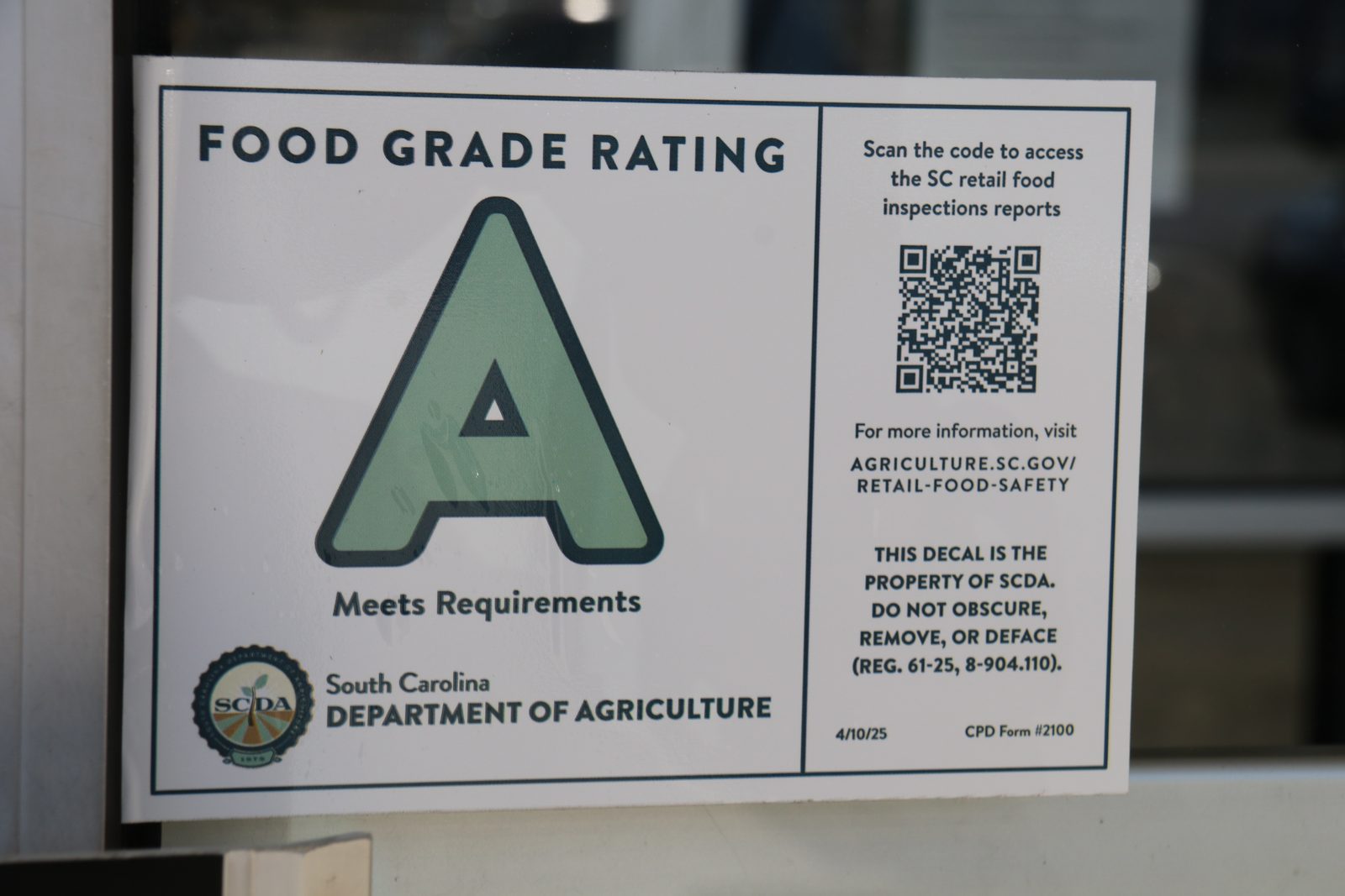 South Carolina Grade A food rating